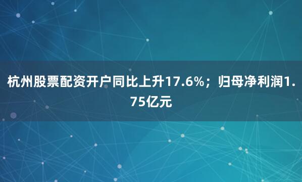 杭州股票配资开户同比上升17.6%；归母净利润1.75亿元